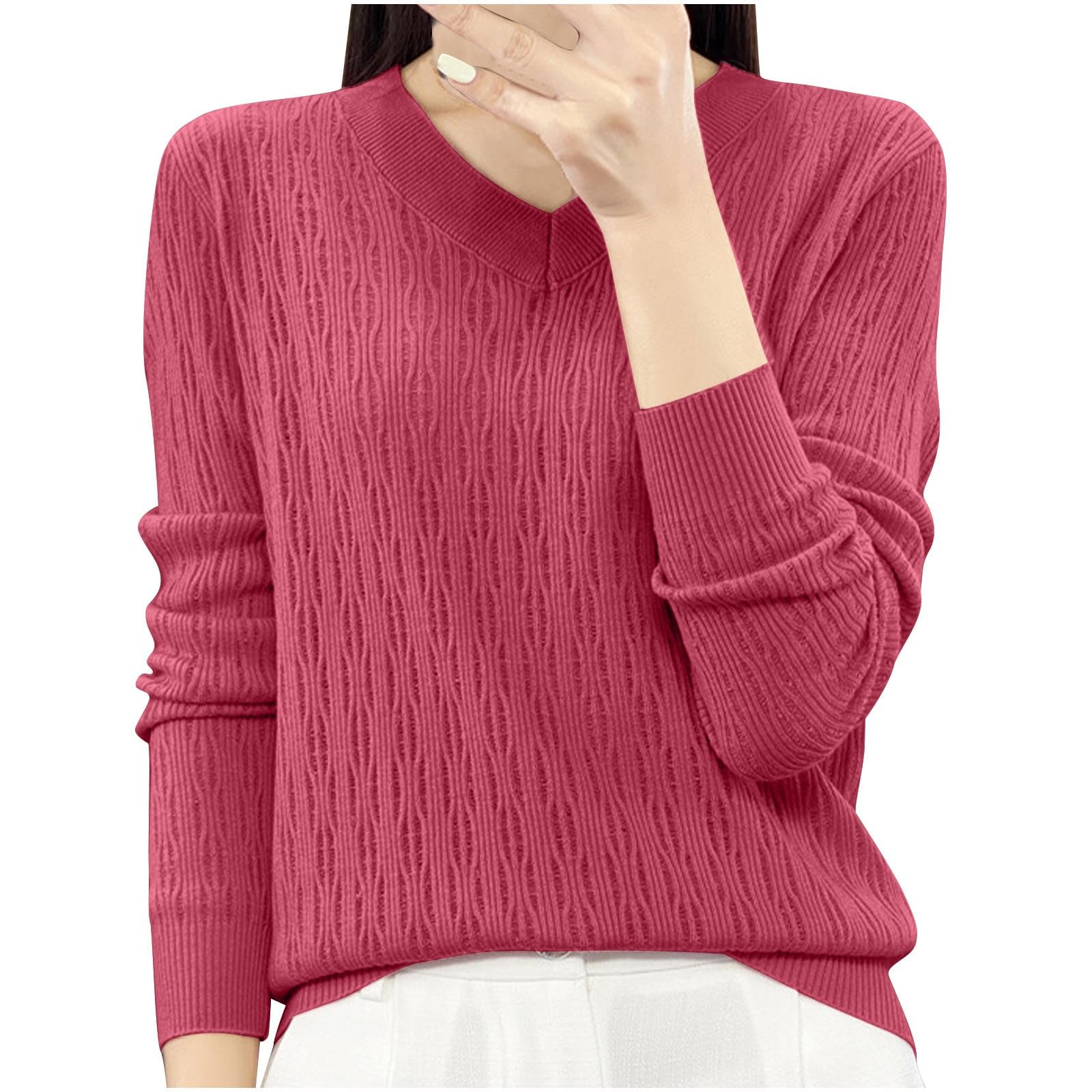Womens Sweaters Fall Fashion Knit Sweater Casual Round Neck Pullover Lightweight Winter Long Sleeve Shirts