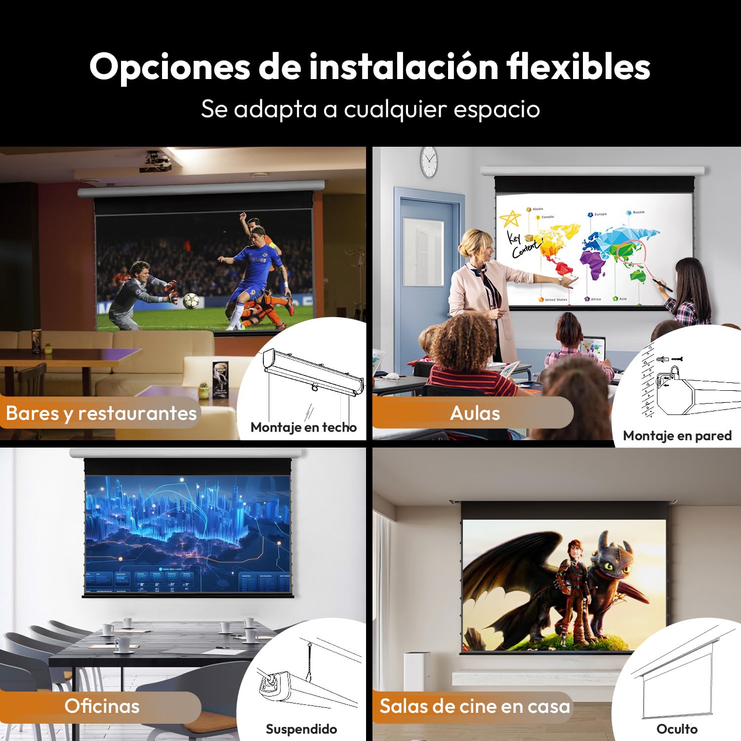 Pantalla ALR Motorizada Enrollable Proyector 120 Pulgadas | Para Proyector de Tiro Ultracorto,95% Rechazo de Luz Ambiental,Roll Down Eléctrica,4K/8K UHD,Montaje Techo/Pared,Cine en Casa