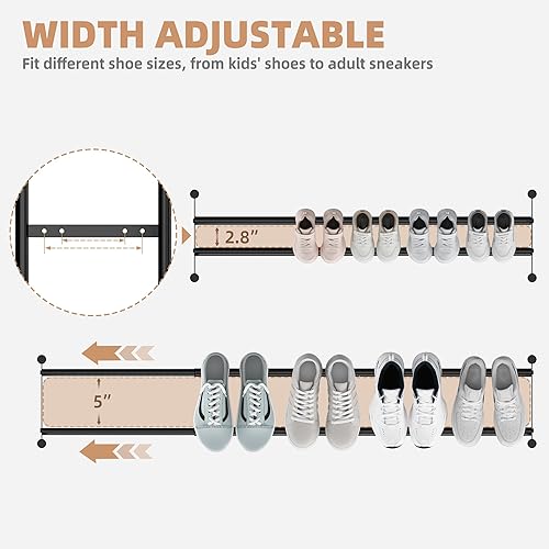 Miniatura 4 de STORAGE MANIAC Zapatero largo expandible, 6 pares de zapatero apilable de metal, estante ajustable para zapatos, organizador de zapatos