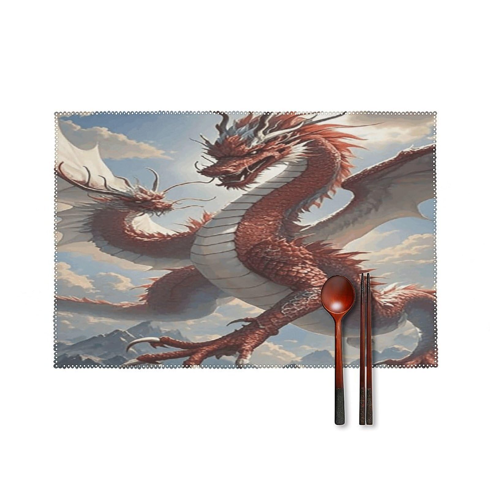 Chinese Dragon Placemats Set of 6 Heat Resistant Non-Slip Place Mats Washable Wipeable Table Mats Elegant Farmhouse Placemat for Kitchen Dining Outdoor Party Table Decor