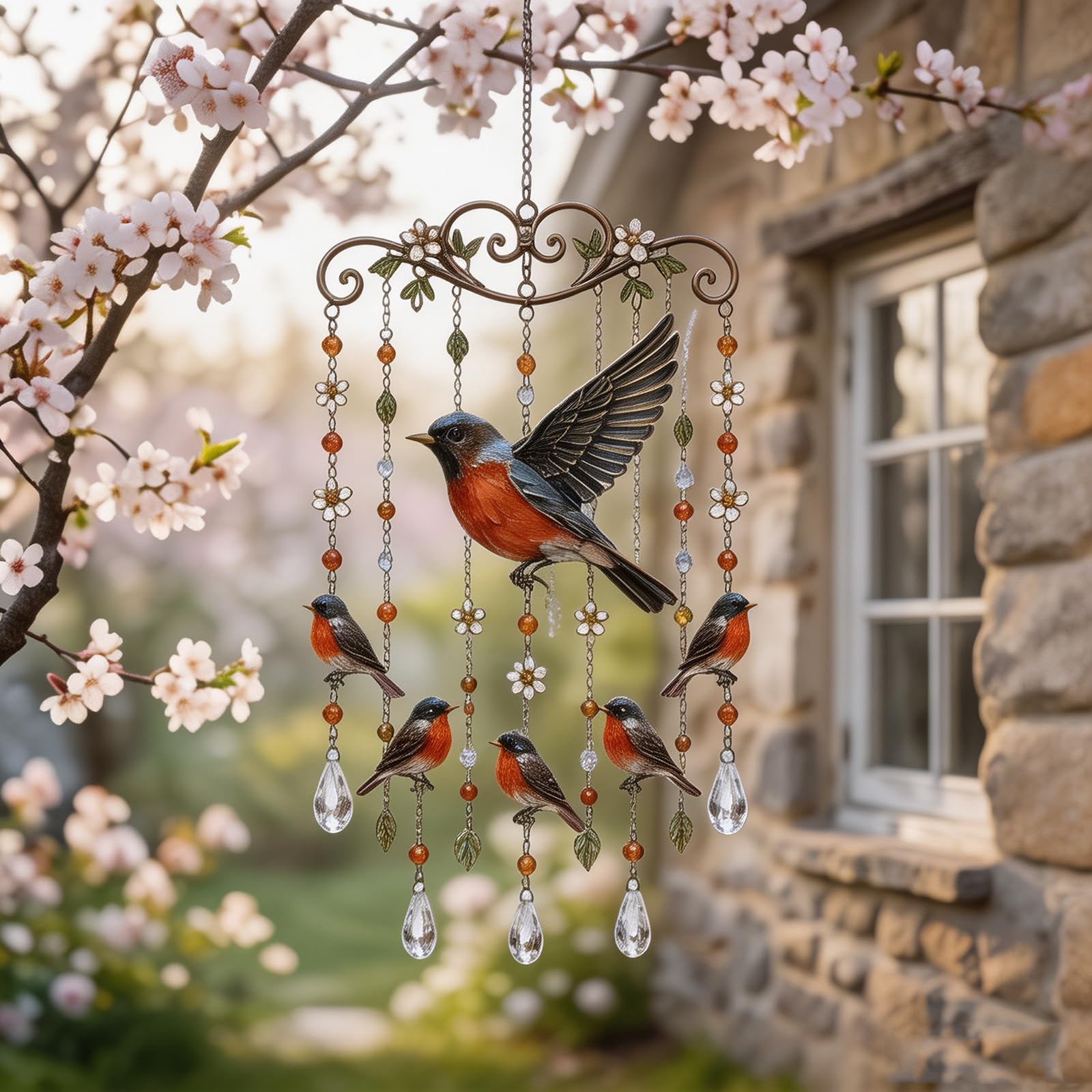 Graceful Hummingbird Wind Chime Hummingbird Wind Chimes for Outside Metal Hanging Wind Chime with Crystal Pendants Wind Chimes for Patio Balcony Yard Garden Decor (Black)
