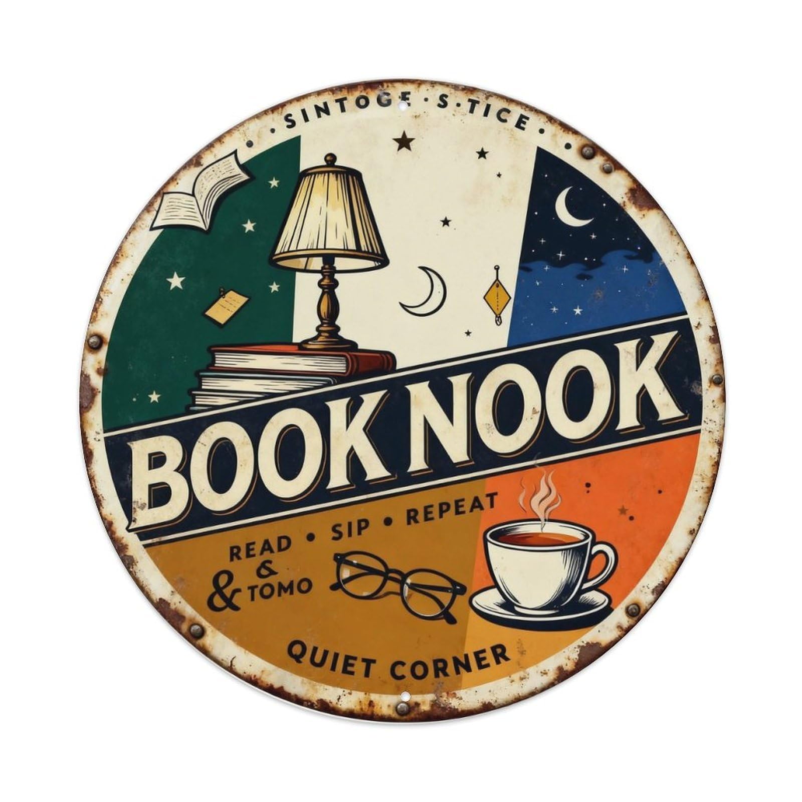 Book Nook Reading Sign Metal Tin Sign Plaque