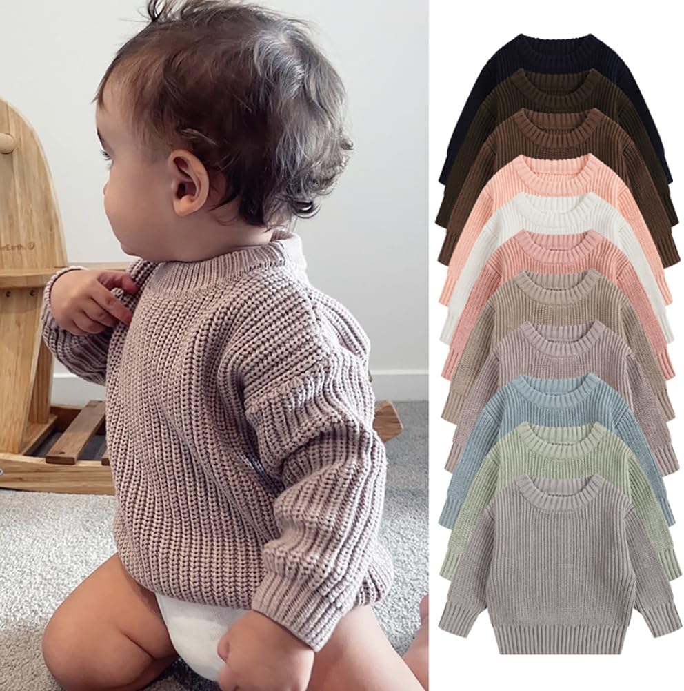 Toddler Baby Boys Girls Cotton Knitted Sweater Warm Soild Pullover Top Autumn Winter Outfits Water Grey 5T image 8 of 8 B0DLPB5R1J