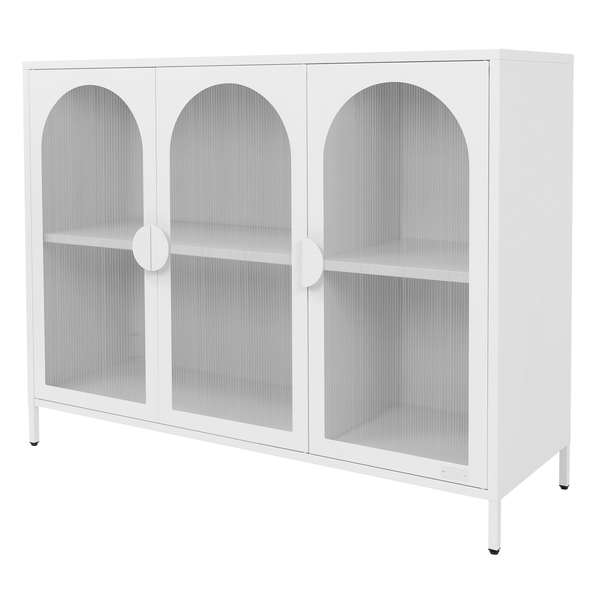 ML-Design Meuble de Rangement Métallique Blanc 120x93x40 cm, Buffet Moderne avec Compartiments et 3 Portes, sur Pieds Réglables en Hauteur, Armoire Vitrine Commode Minimaliste Mobilier de Séjour Salon