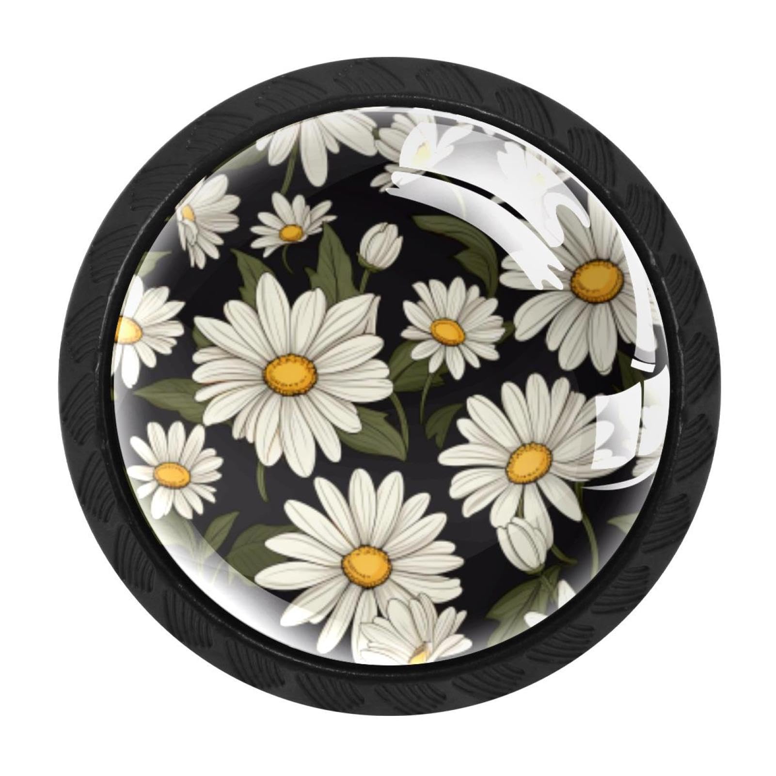 Chenzzzz Multicolored 02 4 Pieces Daisy Drawer Knobs, 35Mm Black Cabinet Knobs, Drawer Pulls And Knobs, Dresser Drawer Knobs, Cabinet Hardware Kitchen Cabinet Knobs