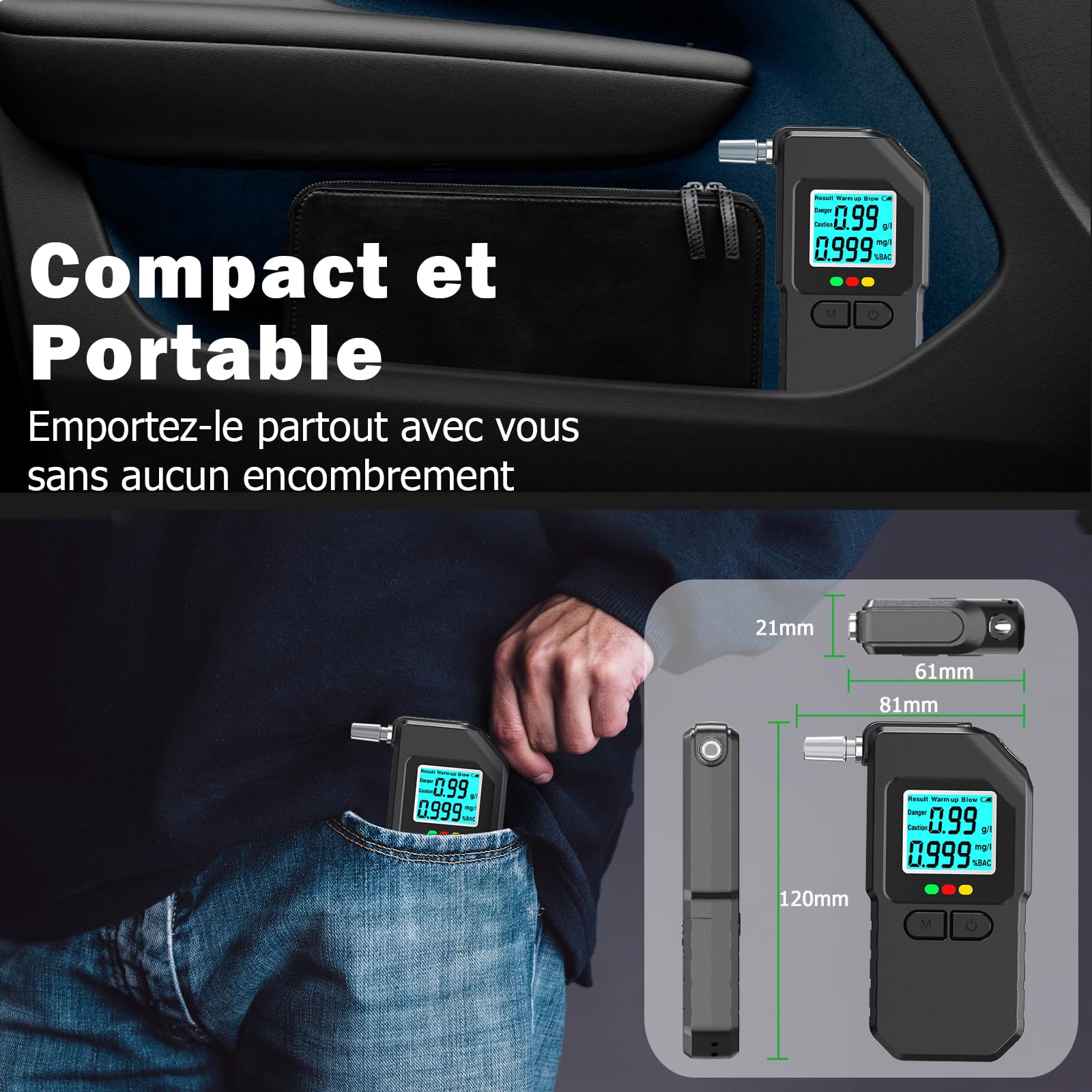 Ethylotest Electronique, Etiloteste Electronique Écran LCD, Portable Alcotest avec Mémoire Affichage Numérique avec 20 Embouts pour Usage Test Person Professionnel Domicile