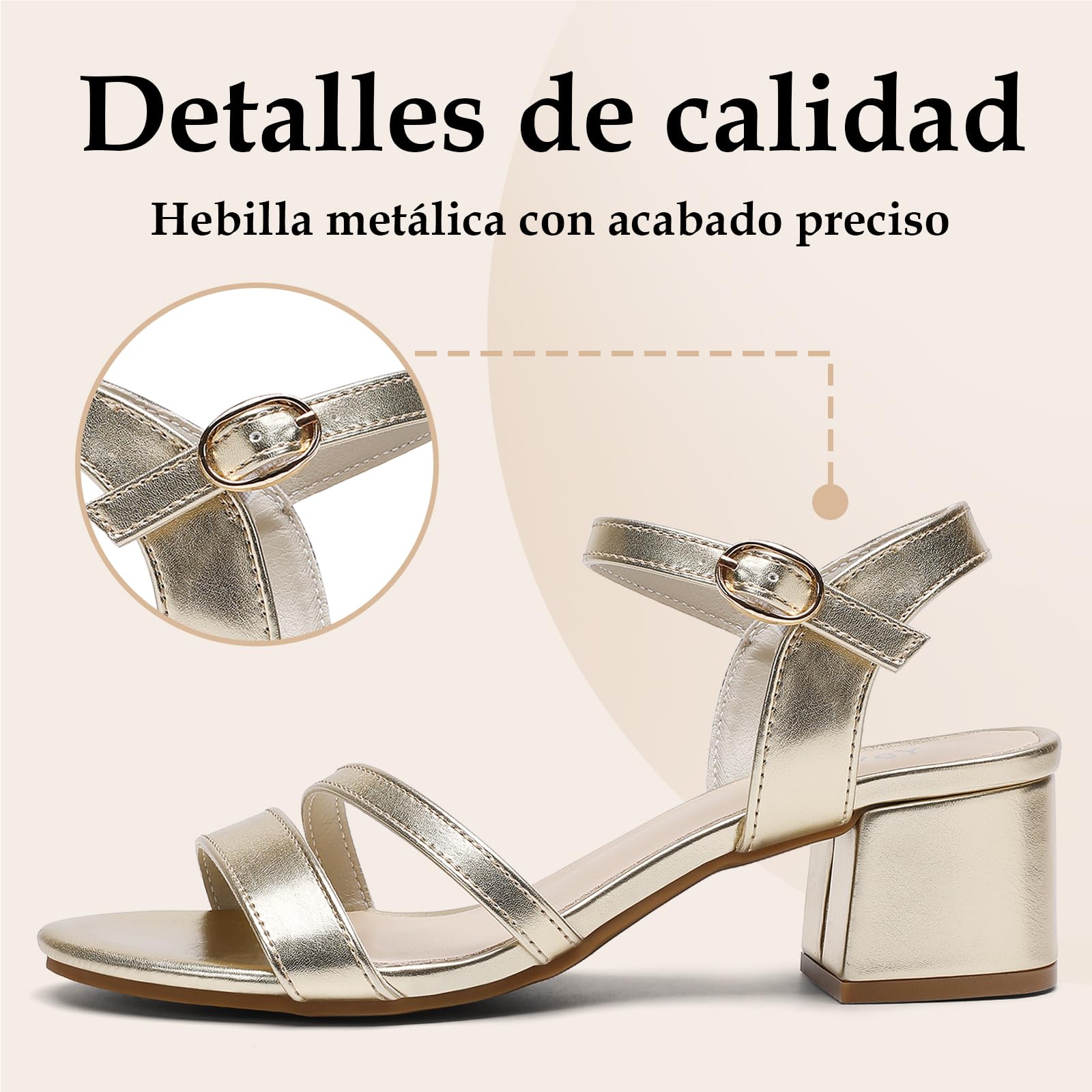 Yavero Sandalias Mujer Tacón Ancho Elegantes con Hebilla Metálica para Oficina y Eventos 36-41