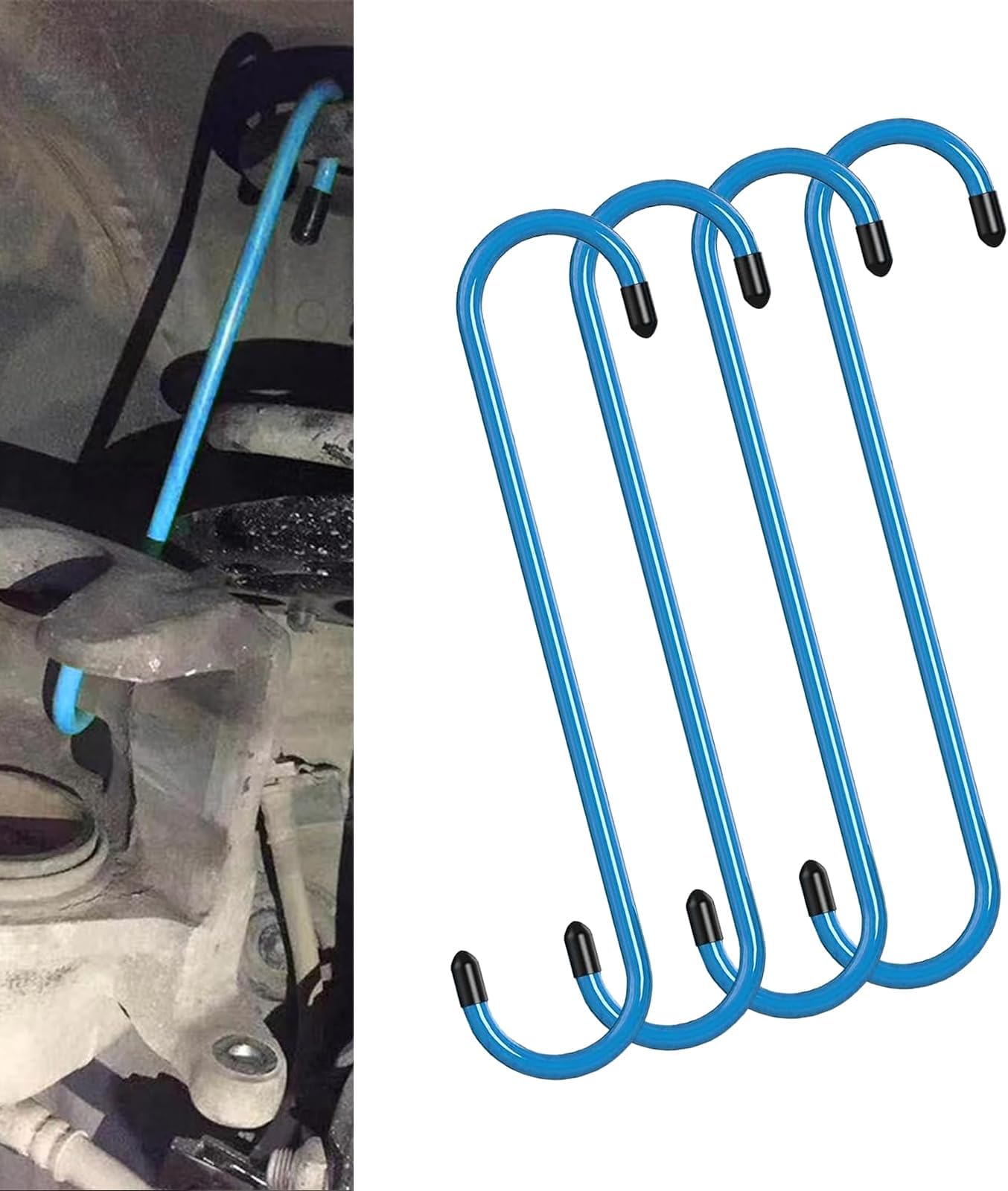 4 PCS Car Brake Cylinder Hook, 7.75" x 1.81" S-Type Brake Caliper Hook with Rubber Tips on Both Ends, Repair Accessories for Brakes, Bearings, Axles and Suspension, for Most Cars (Blue)