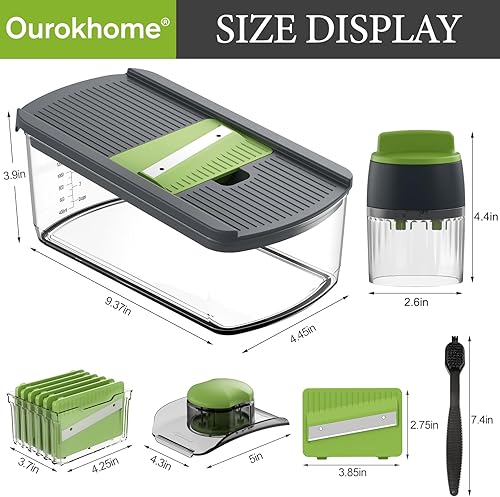 Miniatura 8 de Ourokhome Cortador de mandolina con espiralizador de mano, trituradora de verduras segura para manos con 6 cuchillas de mandolina, cortador de