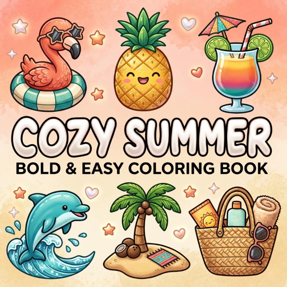 Cozy Summer Bold And Easy Coloring Book: Cute Summer Designs with Bold, Simple Illustrations for Relaxation, Stress Relief and Creative Fun for Kids and Adult
