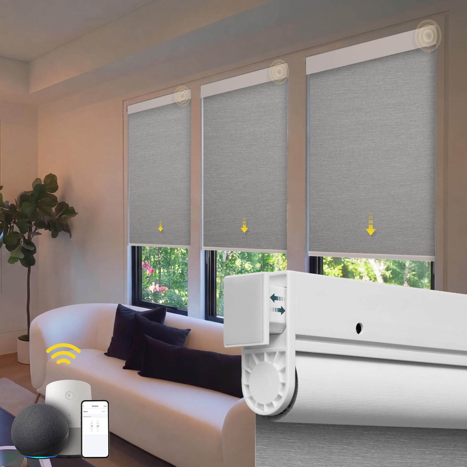 Motorized Blinds No Drill Automatic Blinds for Windows Cordless Roller Shades Electric Blinds with Remote Control Smart Blinds (Grey, 46.5 x 72)