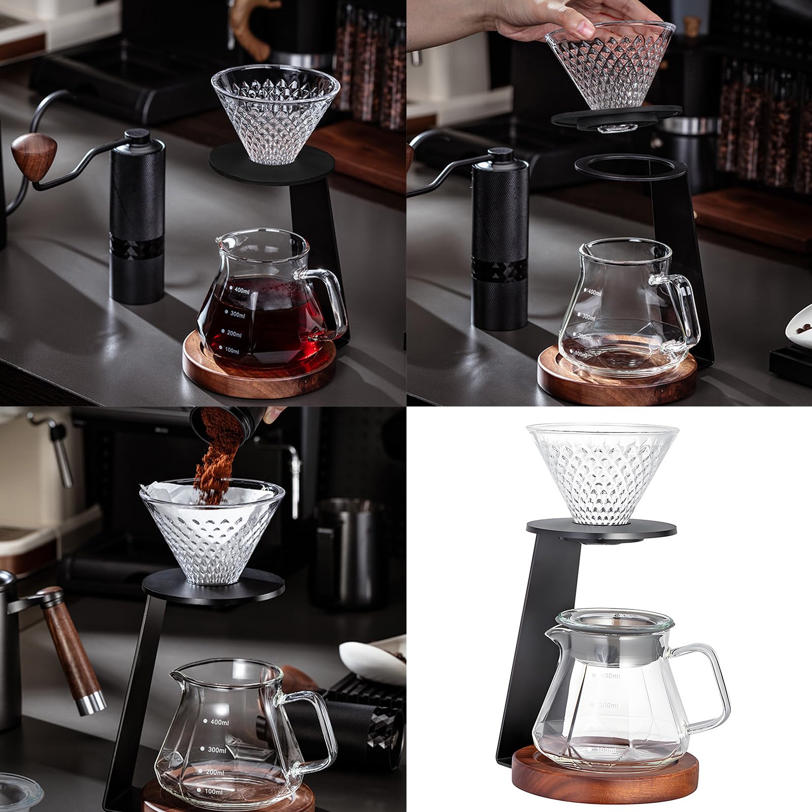 Generisch Filterkegelständer, komplett mit Glasserver, Kaffeemaschine mit Ständer und Klarglaskannen, ästhetisches Kaffeezubehör Set