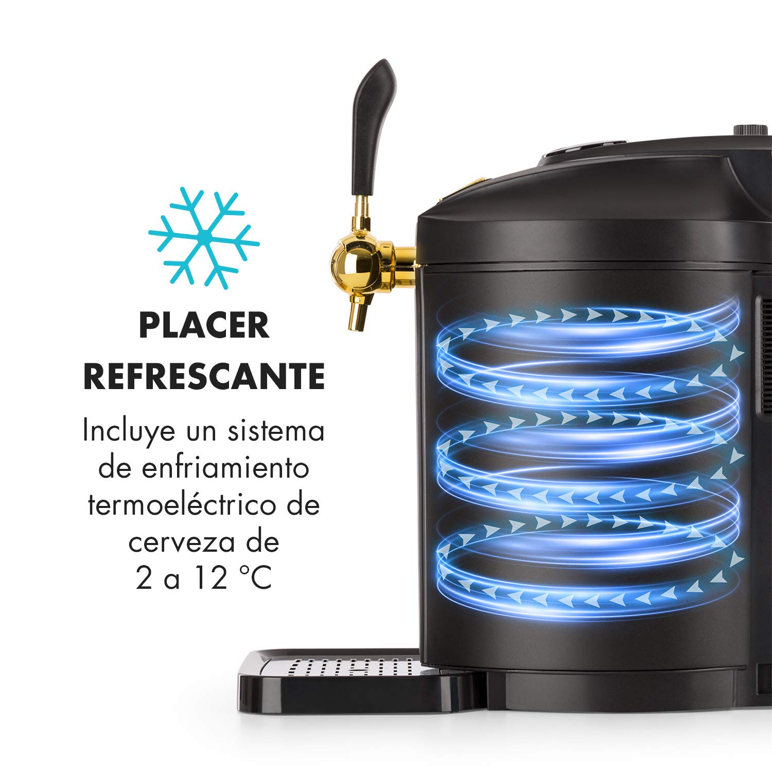 Klarstein Skal • dispensador de cerveza • enfriador de cerveza • para barriles de 5L • cartuchos de presión de CO² • incluye 3 cartuchos • pantalla LED • sistema de enfriamiento termoeléctrico • negro
