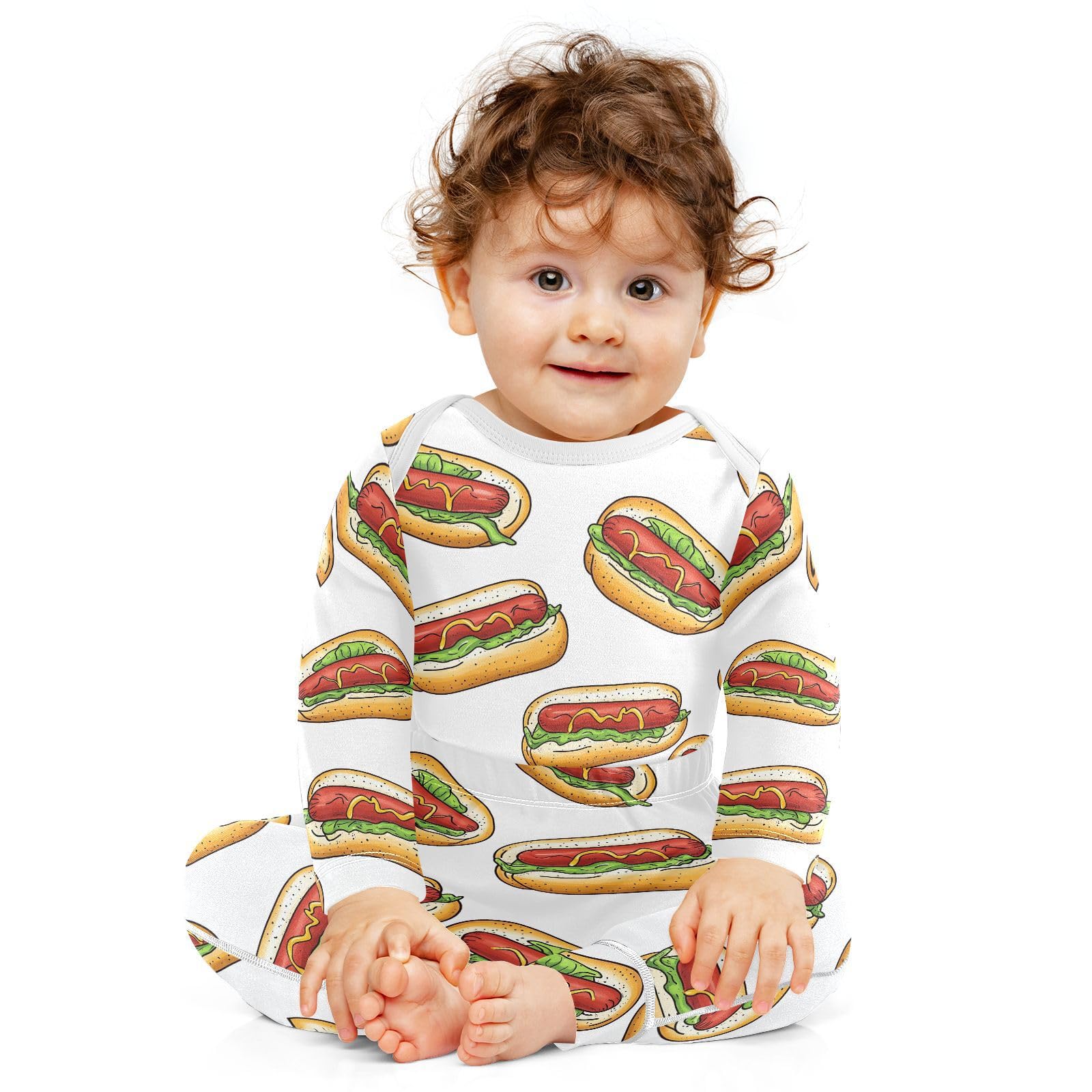 vvfelixl Baby Bodysuits Pants Sets Lovely Hot Dogs Baby Bodysuit Long Sleeve Baby Clothes for Boys Girls 12-18M