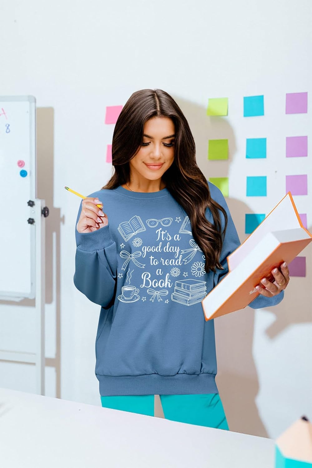 ALLTB Book Sweatshirts Women It’s a Good Day to Read Book Graphic Shirt Bookish Teacher Reading Pullover Long Sleeve Top - Image 5