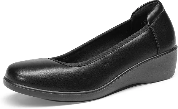 DREAM PAIRS Women's Low Wedges Heels Pumps Comfortable Slip-on Round Toe Dress Work Shoes for Office Business,Size 8.5,Black,DWUMPU2551