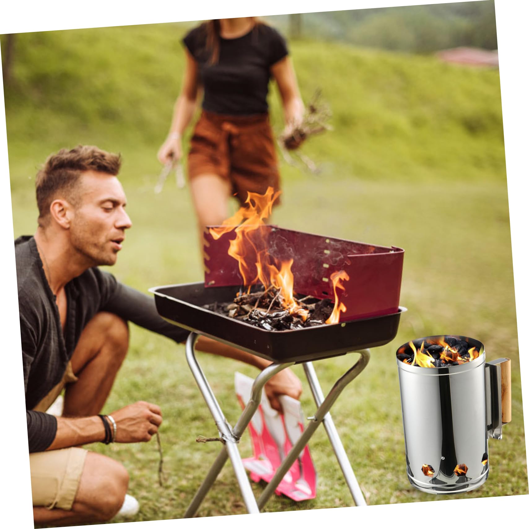 Toyvian Barile Accensione Rapida per Carbonella in Ferro Zincato Pannello Isolante in Legno, Resistente alla Ruggine, per Barbecue da Esterno e Stufa