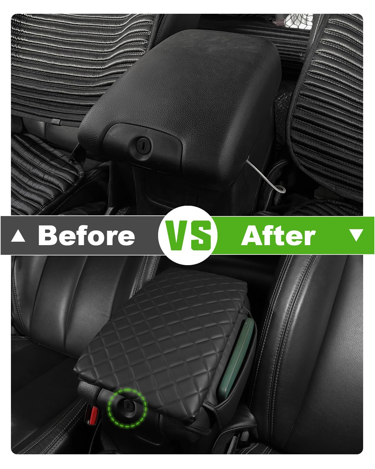 Für Jeep Wrangler JK JKU 2011–2017 Mittelkonsole Abdeckung Armlehne Abdeckung Jeep Zubehör Armlehne Pad Konsole Kissen Deckel Schwarz Leder mit Taschen