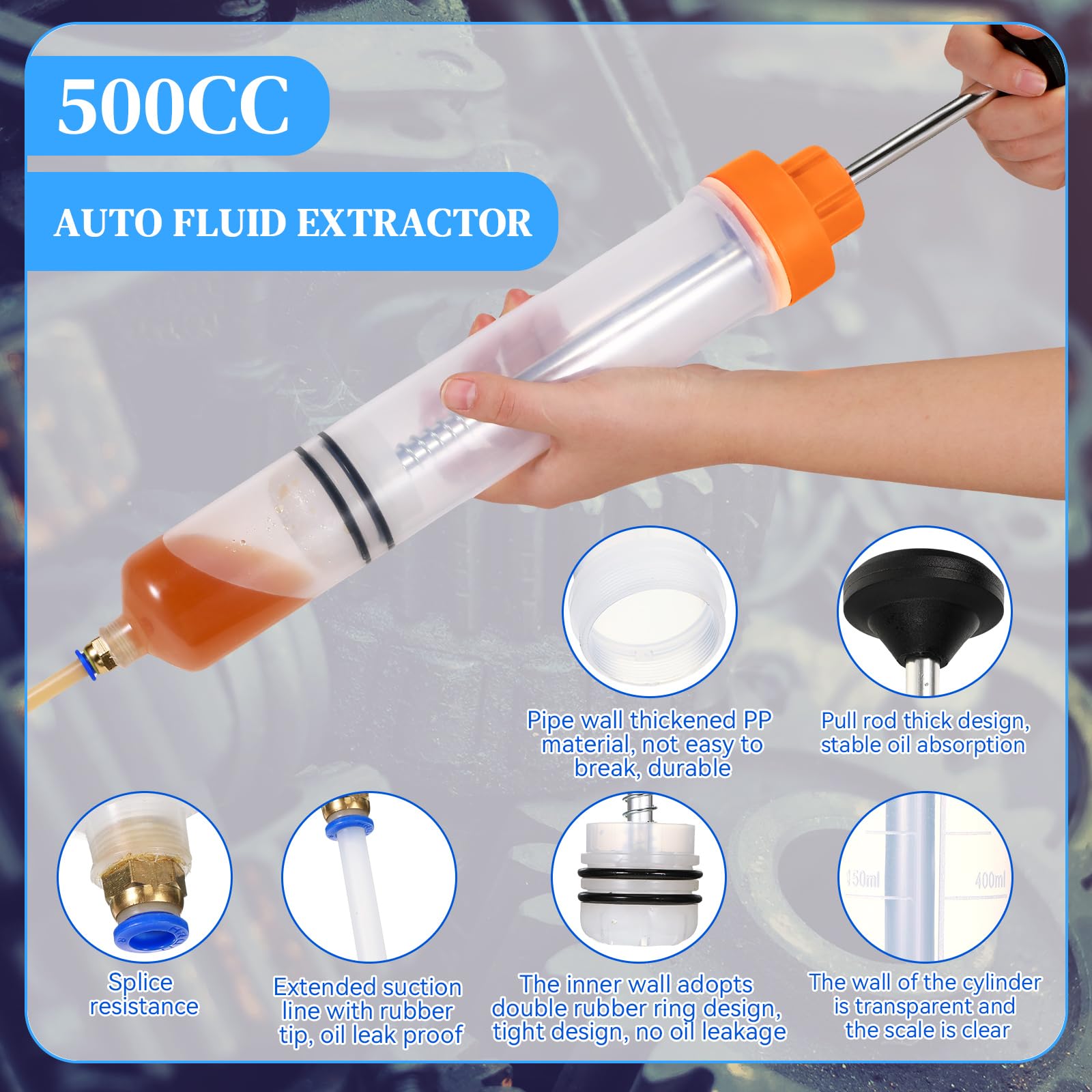 Gisafai Bomba extractora de líquido automotriz de 500 cc, extractor de fluido, extractor de líquido, bomba de jeringa para limpiador de manos de gasolina para dirección asistida, líquido hidráulico