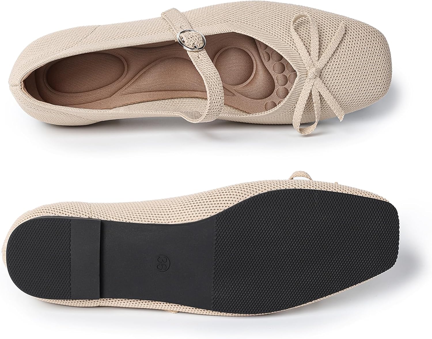 Knit Flats for Women Square Toe Flats Casual Ballet Flats with Ankle Strap,Washable Comfortable Dressy Mary Jane Flat - Image 4