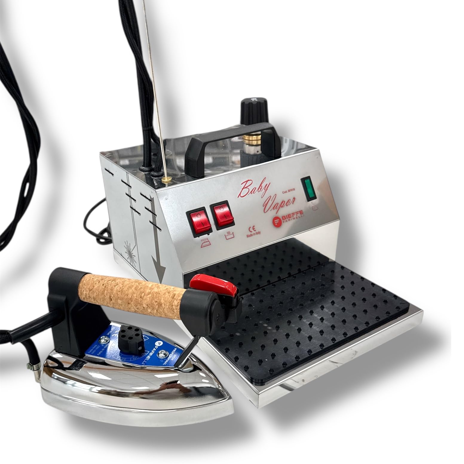 Stacja parowa z żelazkiem, 1600 W, 220 V, zbiornik na wodę, generator pary, system prasowania z miedzianym kotłem, regulowany zawór pary (Baby Vapor 2,0 l)
