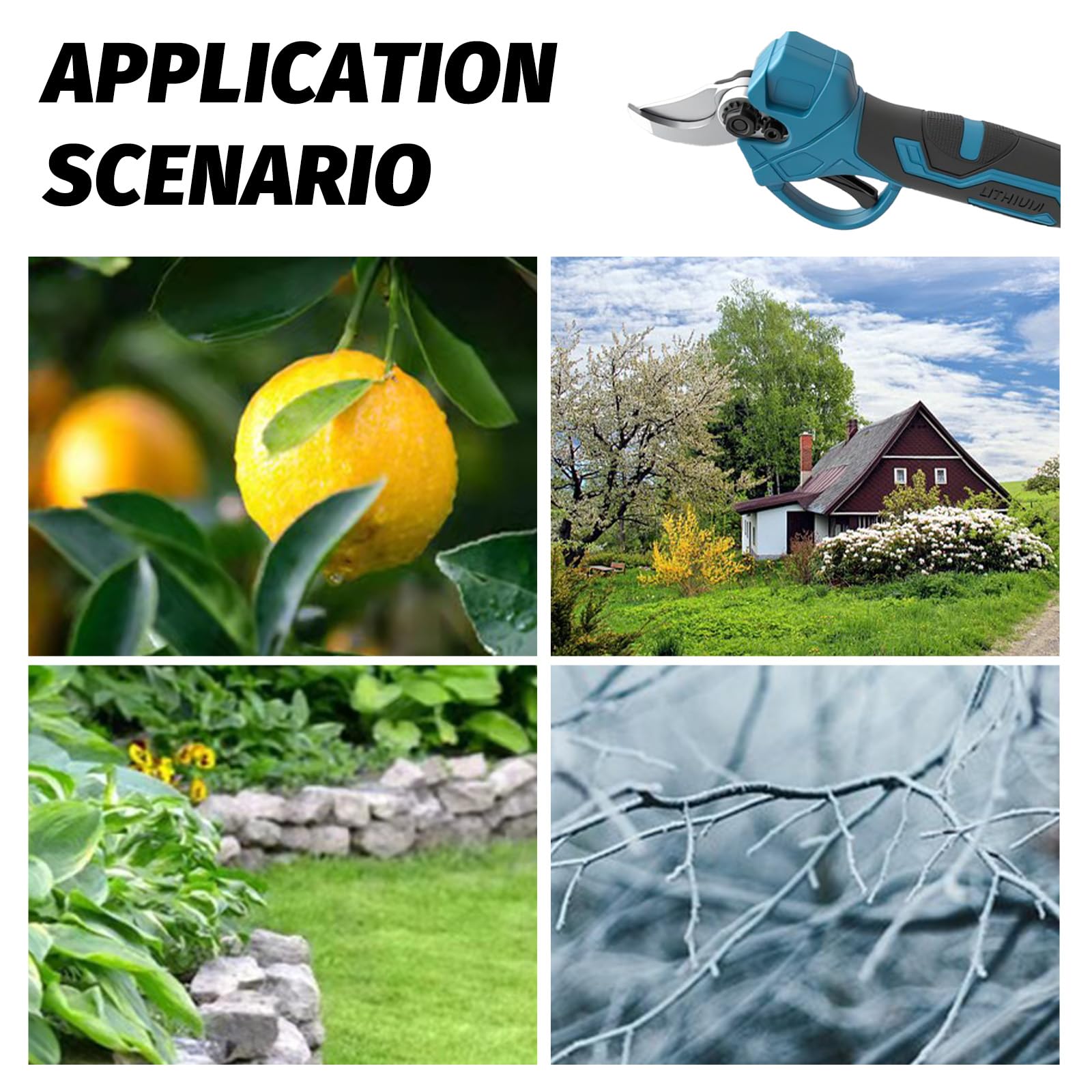 Tijeras de podar eléctricas con batería, con 2 baterías y cargador, diámetro máximo de corte de 30 mm, batería para podar árboles y arbustos y cuidado del jardín