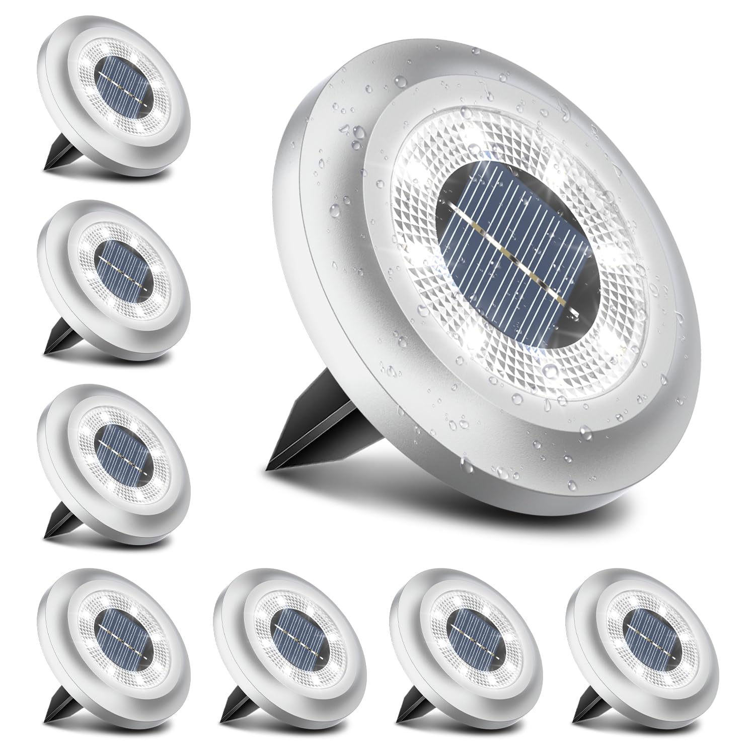 Torchtree Bright White Solar Lights Outdoor Garden,600Mah Solar Ground Lights, Led Solar Disk Lights For Garden Lawn Pathway Yard Landscape Walkway（8 Pack ） ﻿ Size 8