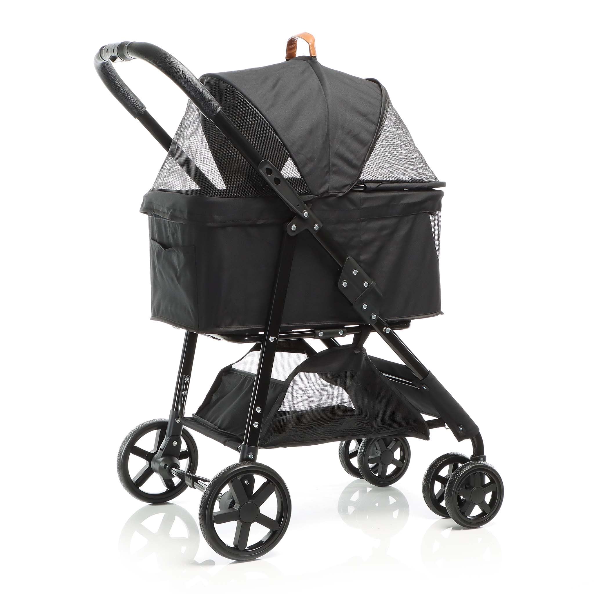 Fudajo 2in1 Hundebuggy zusammenklappbar in Schwarz, Hundewagen mit abnehmbarer Hundetragetasche, für kleine bis mittlere Hunde und Katzen