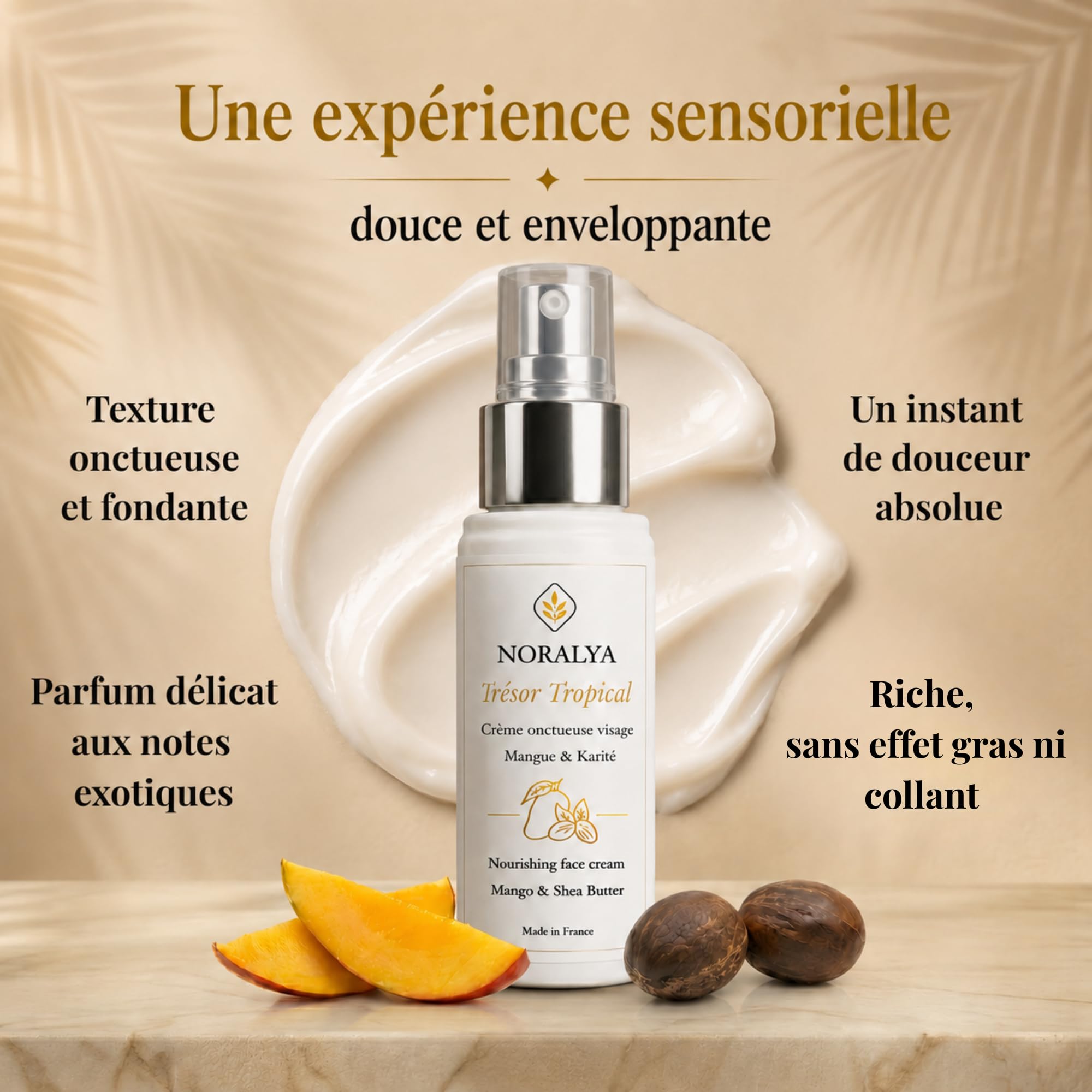 Crème Hydratante Visage Bio Karité & Mangue Vegan Made in France | Actifs bio - Nourrit et adoucit - Texture onctueuse non grasse - Confort durable - 99% Naturelle - 50 ml