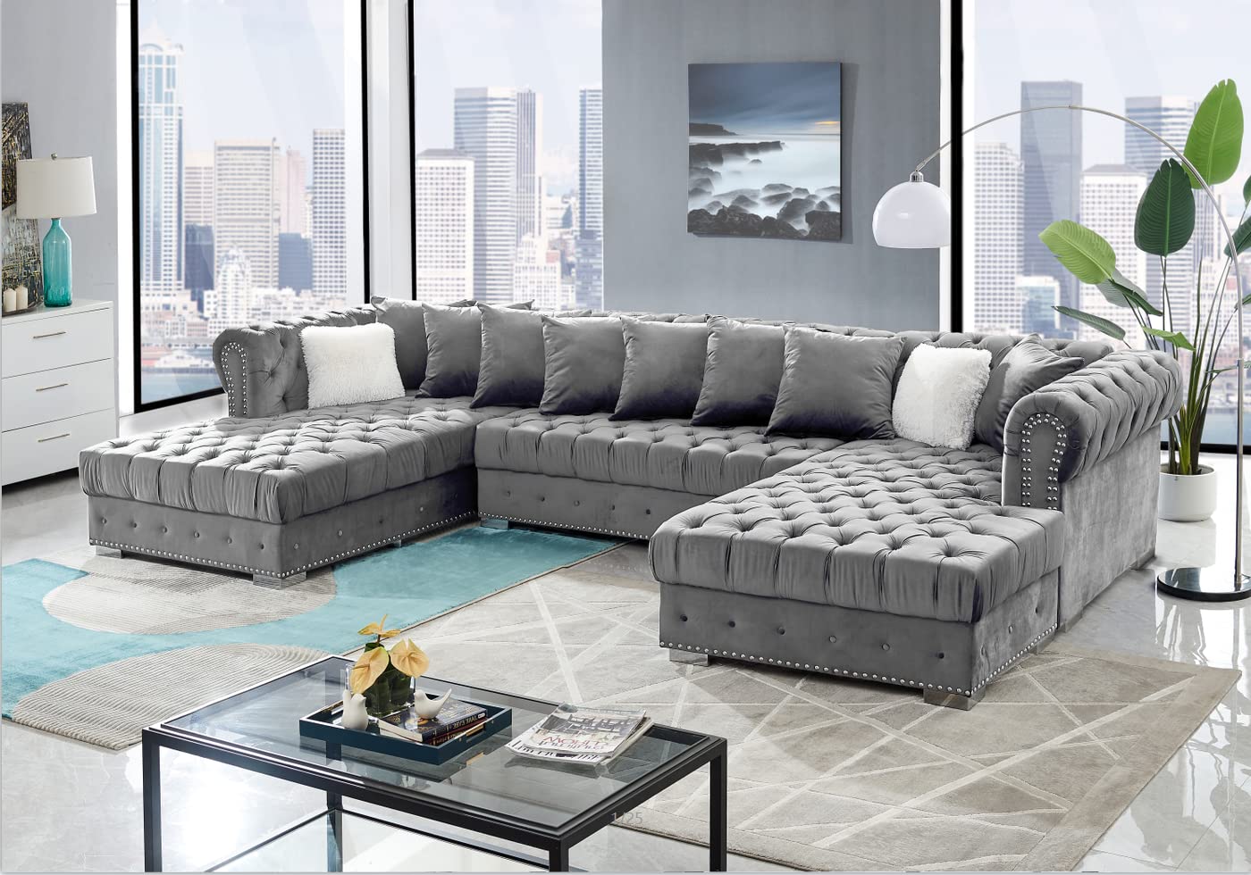 ARYSIEER Modular Sofa U-Shaped Living Room Sofa Sofas and Lounge Chairs Velvet Chaise Longue Reversi