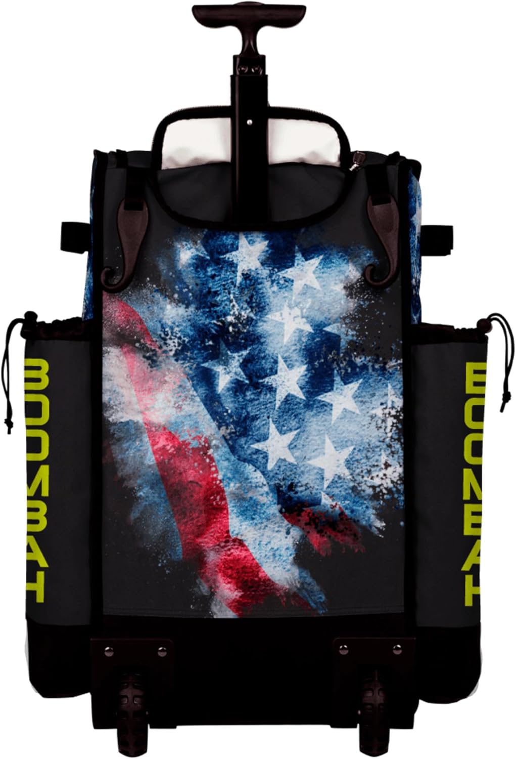 Boombah Rolling Superpack Baseball/Softball Gear Bag - Telescopic Handle - Holds 4 Bats - Wheeled Version - USA Softball Vintage Black/Red/Optic Yellow