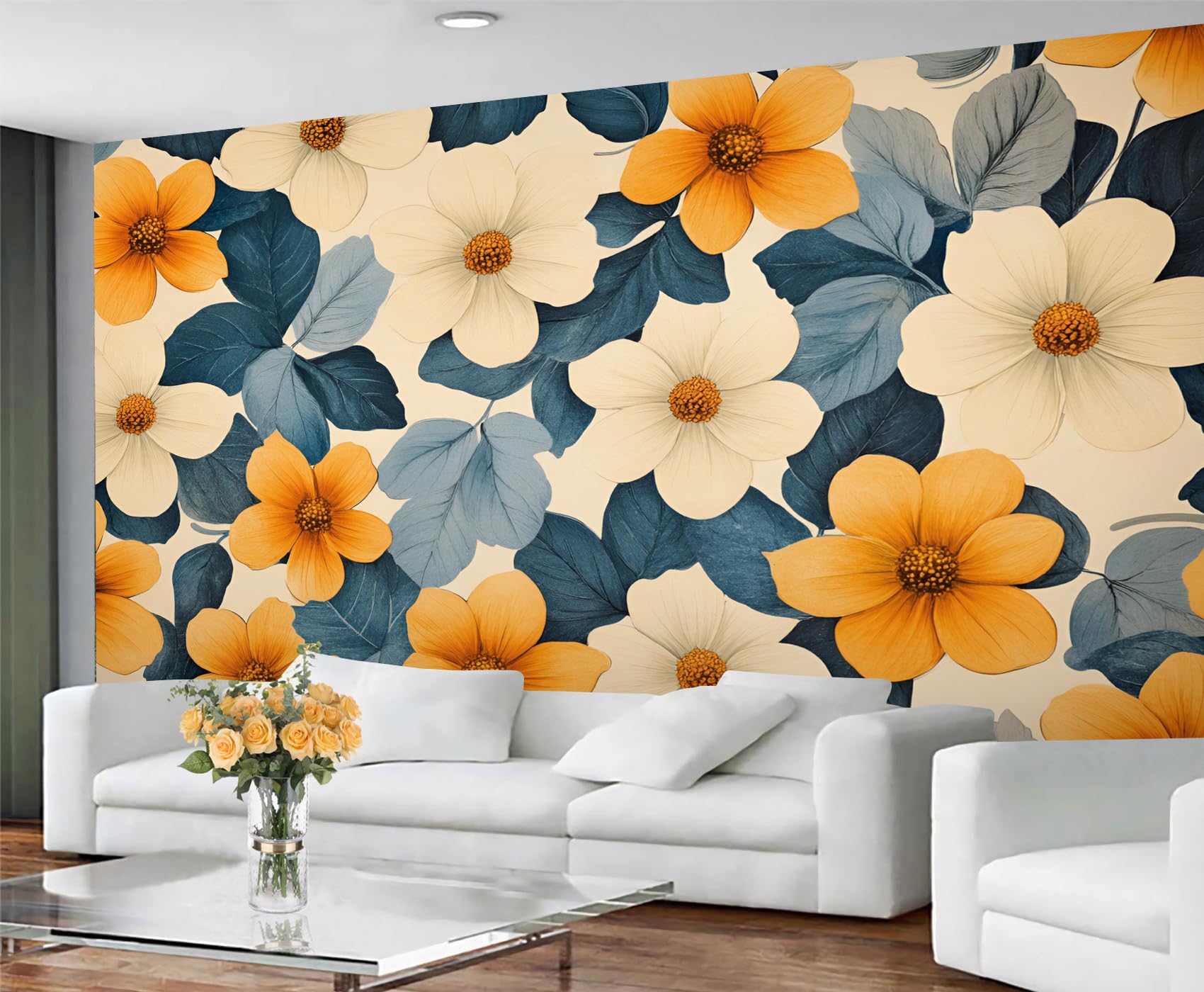 GIVLWF Floral Wallpaper, Boho Flowers Bedroom Wallpaper, Vintage Floral Wall Paper for Living Room, Not Self Adhesive Botanical Wall Mural, Green Large Mural & Room Decor โ image 1