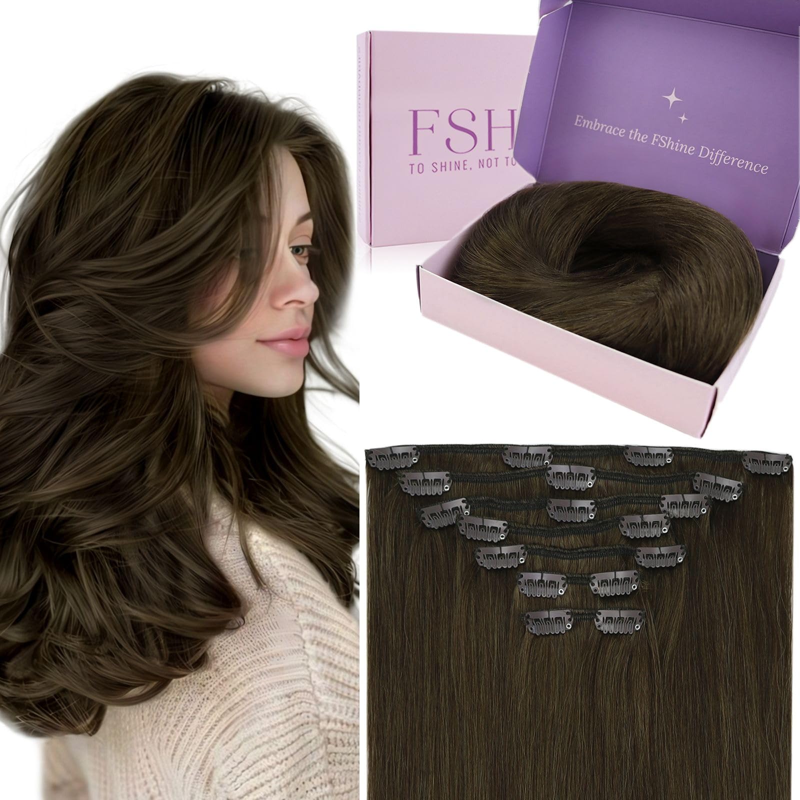 Fshine Clip in Hair Extensions Human Hair Copper Hair Extensions 18 Inch 120 g 7 pcs Color 330 Natural Straight Hair Extensions for Women Real Human Hair — view 26