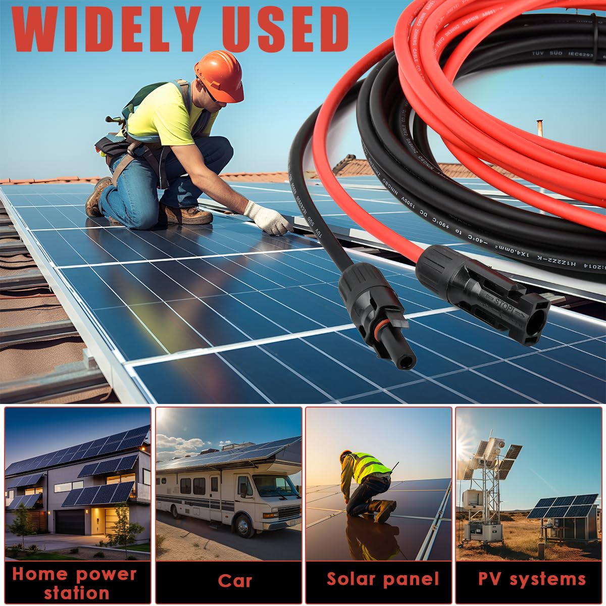 Rallonge de panneau solaire de 4 mm² - 5 m - Câble d'extension de panneau solaire étanche IP68 avec connecteurs femelles et mâles - Connecteurs - Câbles et adaptateurs (rouge + noir)