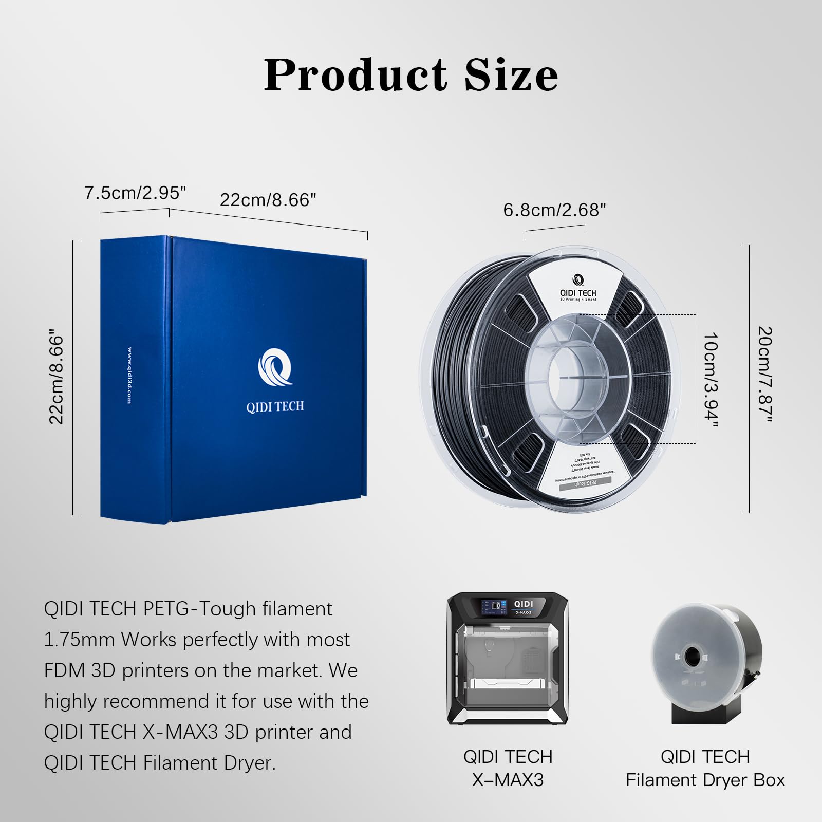 QIDI TECH PETG-Tough filament do drukarki 3D, wytrzymały filament PETG 1,75 mm, filament do drukowania 3D szpula 1 kg (1 kg), odpowiedni do drukowania o wysokiej prędkości, pasuje do większości drukarek 3D FDM, czarny