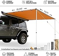 Vista 2 de Toldo para vehículos, 4.6 pies x 8.2 pies, toldo lateral extraíble UPF50+ para techo, bisagras reforzadas y postes para Jeep/SUV/Camión/Van