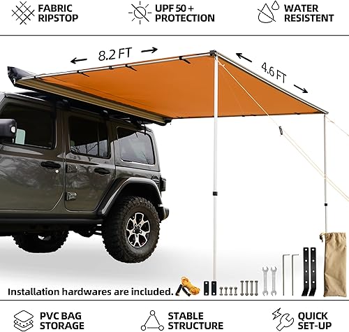 Miniatura 2 de Toldo para vehículos, 4.6 pies x 8.2 pies, toldo lateral extraíble UPF50+ para techo, bisagras reforzadas y postes para JeepSUVCamiónVan