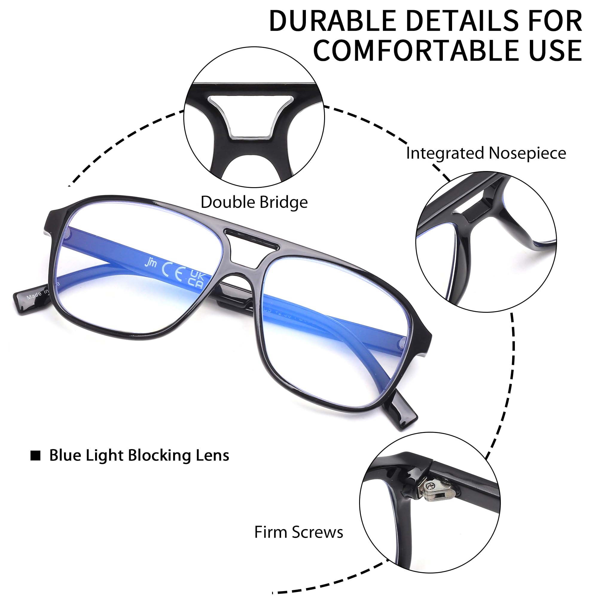JM 3 Pack Classic Reading Glasses for Women Men Square Blue Light Blocking Readers +2.5, 3 Pack Mixed, 55-16-145 - Image 4