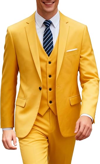 UNINUKOO Men Suits Slim Fit 3 Piece 1 Button Wedding Formal Business Tuxedo Suit Jacket Pants Vest Set