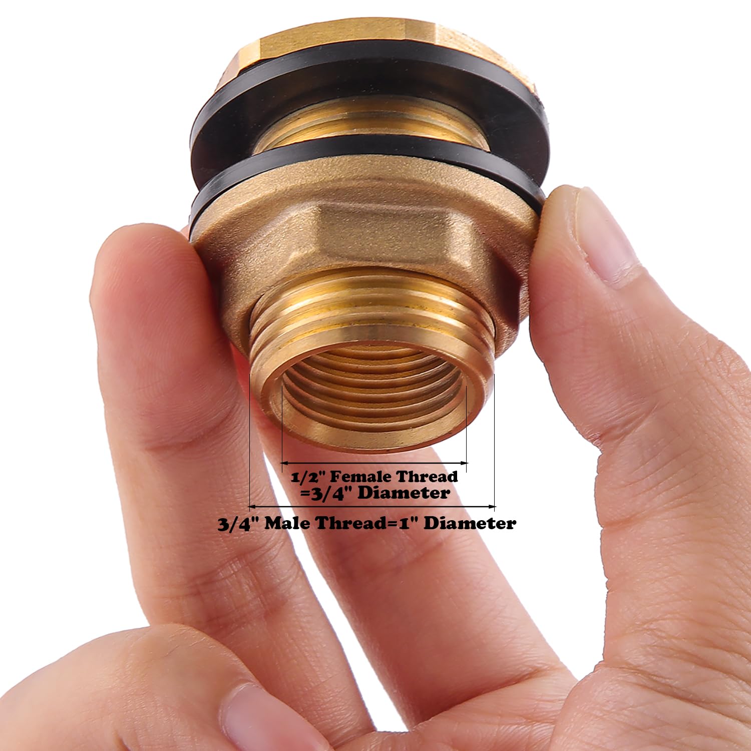 GOVALVE Brass Bulkhead Fitting - 3/4" GHT Female X 1" Straight Male Thread Water Tank Connector With 2 Rubber Rings For Water Tower Tank Barrels (pack Of 2 - View #2