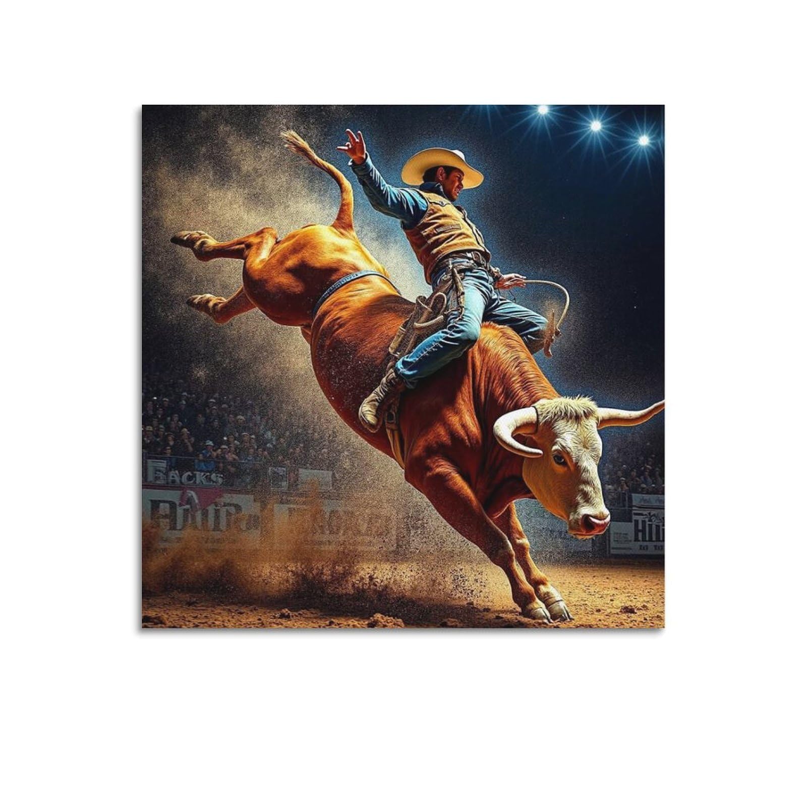 XKUGA Bull Riding Rodeo Poster Raging Bull Bullfighter Modern Decorative Canvas Prints - Ideal Wall Art for Family, Man Cave, Game Room, Boys & Girls Bedroom 12x12inch(30x30cm)