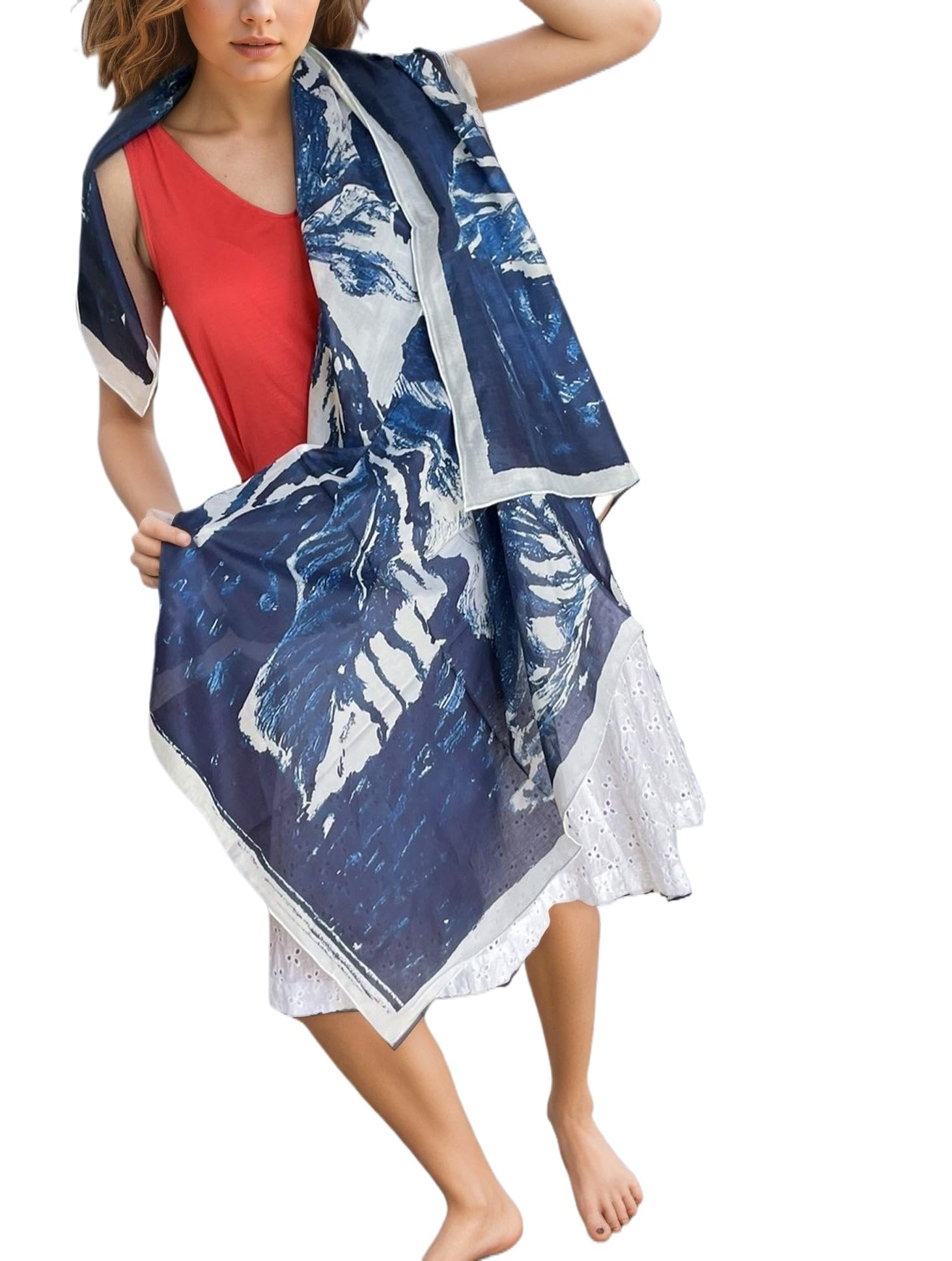 Paréo Femme XL 125 cm Carré Foulard Été Coton Soie, Cache-Maillot Léger, Étole & Châle pour Plage & Vacances