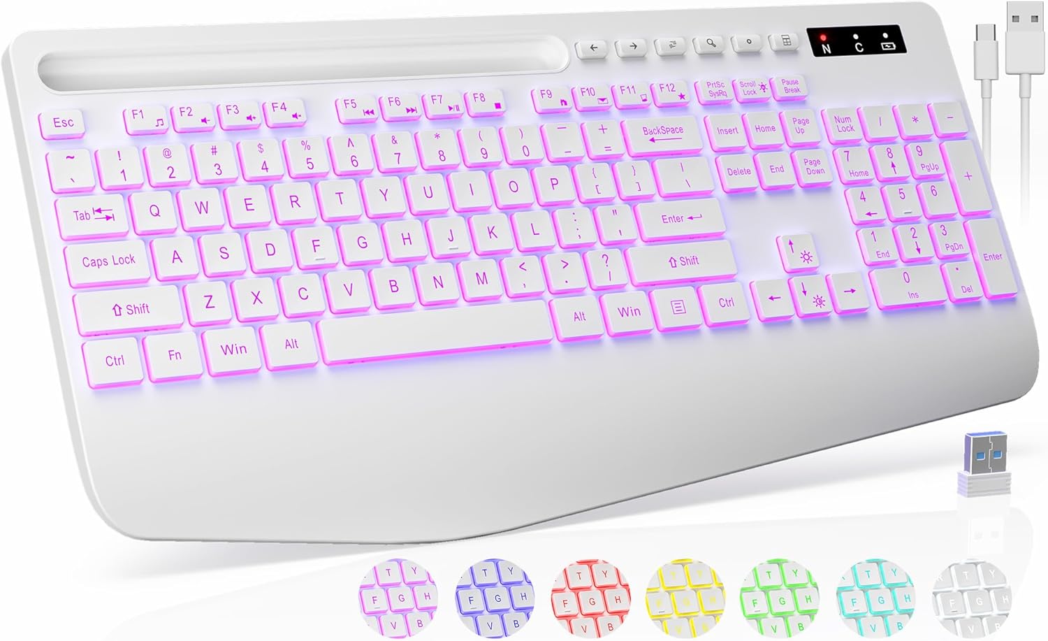 Wireless Keyboard with 7 Colored Backlit, Wrist Rest,...