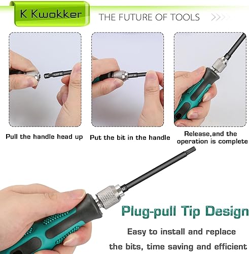 Miniatura 7 de Brocas de llave Allen de cabeza hexagonal de 14 pulgadas de largo 3.937 in + destornillador de cambio rápido, puntas magnéticas métricas de 0.069 a