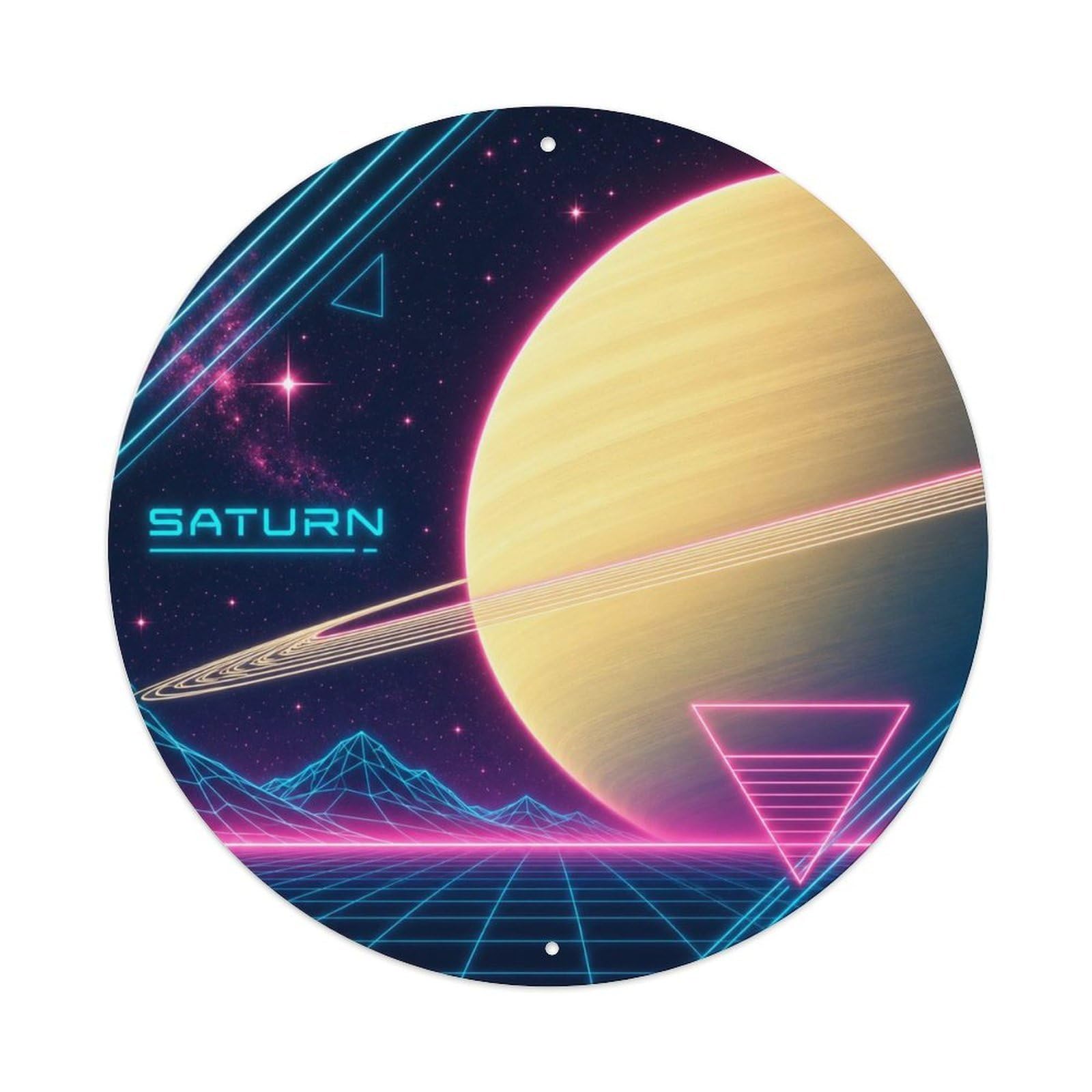 Saturn Ringed Planet Outer Solar System Stellar Sky Metal Tin Sign Plaque Wall Decor for Cafe, Man Cave, Club Bar, Office, Home Garden Round Metal Poster 8x8Inch