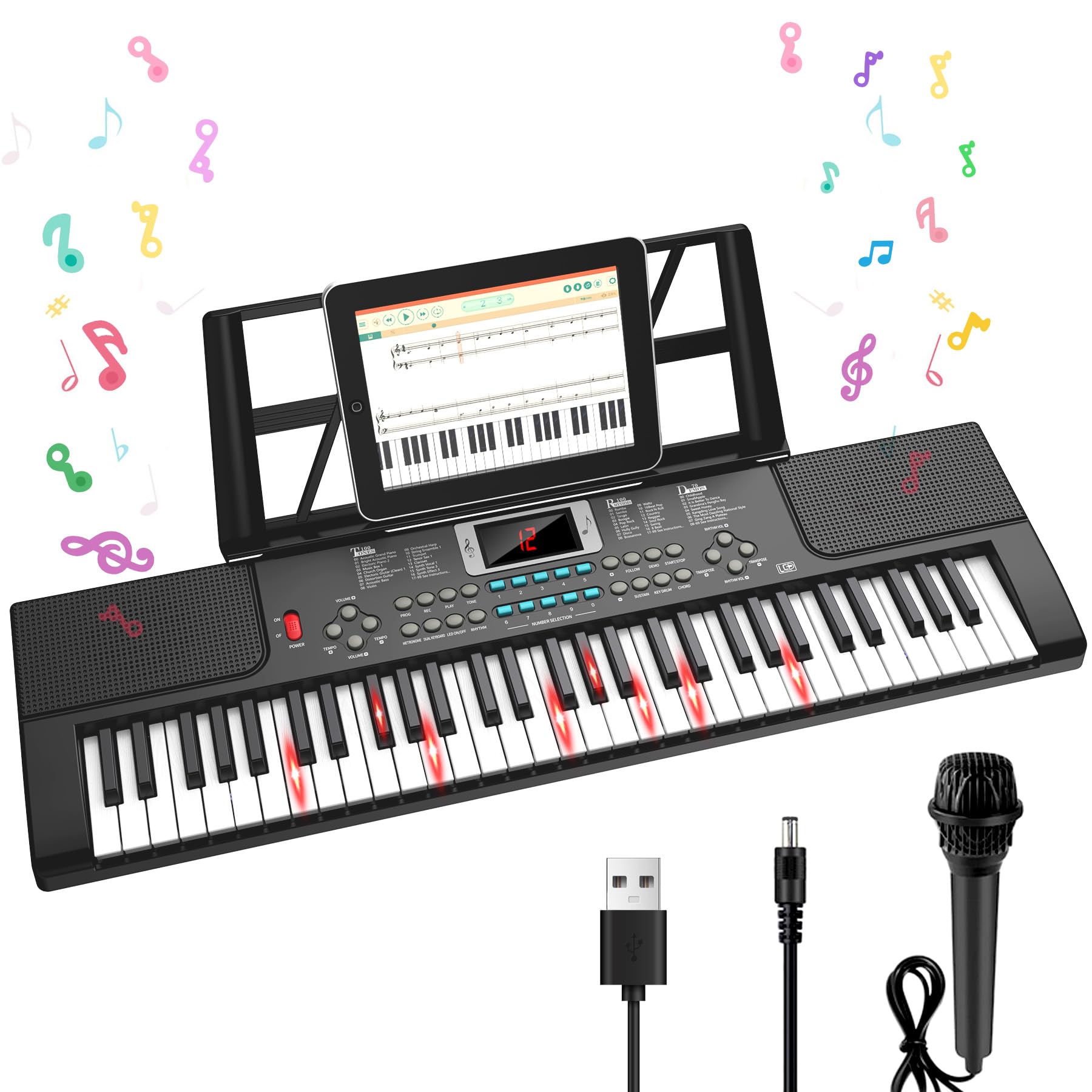 Piano Keyboard, 61 Key Upgrade Kids Pianos Music Toy with Light-up Keys & Pro Teaching Modes, Dual Speaker, 70 Demos,100 Tones, 100 Rhythms Perfect Christmas/Birthday Gift for Kids (Black)