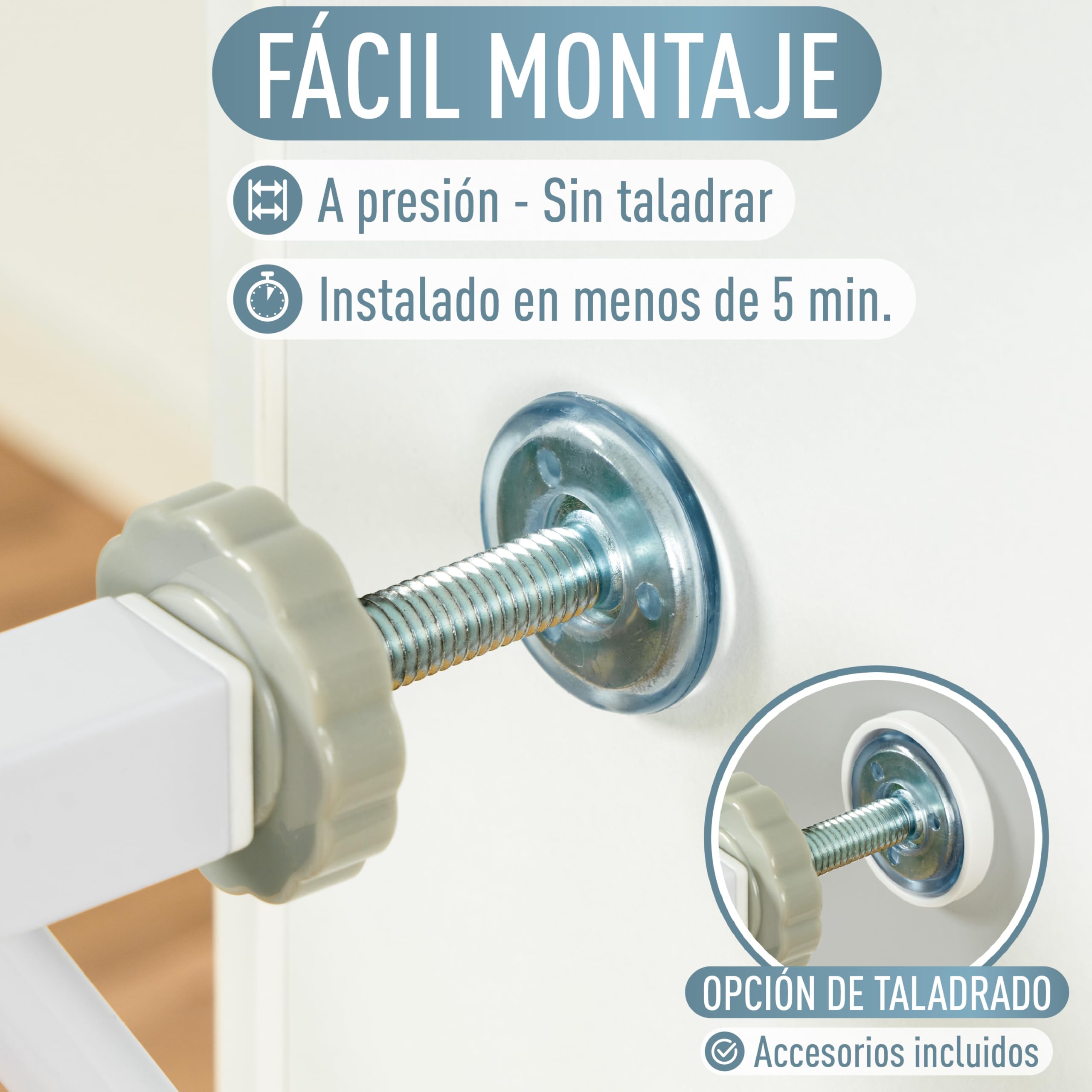 IB STYLE Barrera de Seguridad Berrin - Barrera Escalera, Fijación a Presión, Auto Close, para Pasillos, Mascotas y Niños, Blanco, Ancho: 85-95 cm