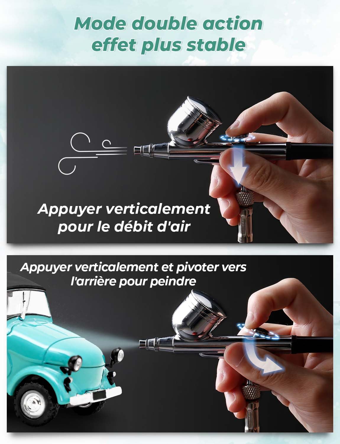Oasser Kit Aerographe avec Compresseur Aerographe Double Action 36 PSI Buse 0,2 0,3 0,5 mm pour Nail, Peinture, Modelisme, Tatouage, Maquillage, Gâteaux, Noir