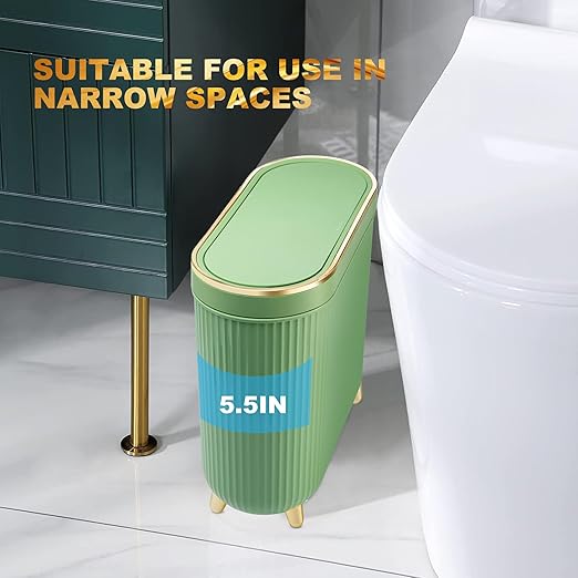 Cubo de Basura con Tapa 12L, Ovalado, Mint Green para Baño y Cocina miniatura 4