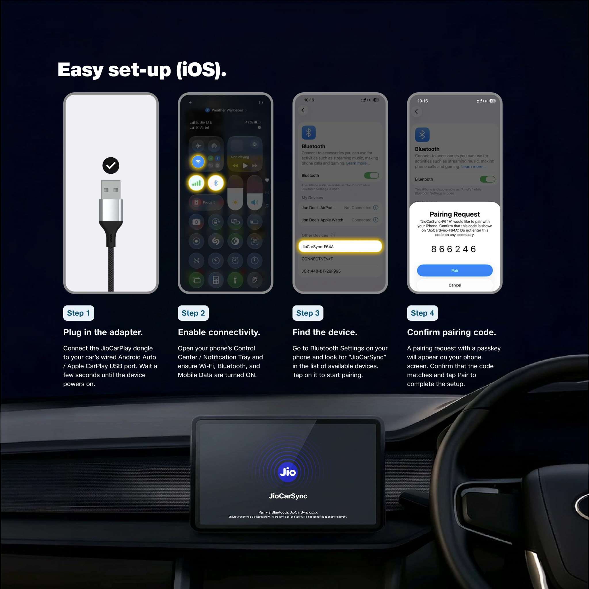 JioCarSync| Wired to Wireless Converter for Apple Carplay & Android Auto| For cars with wired Carplay &Android Auto Only| Premium Metal Body| Bluetooth 5.3| Wifi 5 Ghz|Type C dongle incl|1 Yr Warranty 2